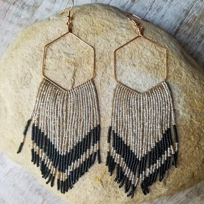 Champagne Large Beaded Fringe Shoulder Duster Earrings