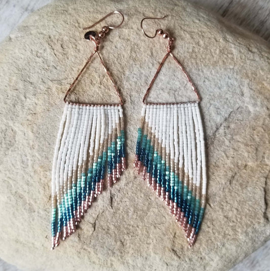 Turquoise Ocean Beaded Fringe Earrings