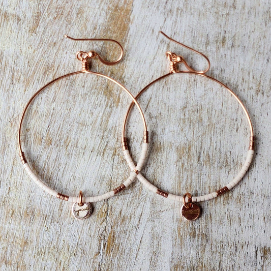 Blush White Beaded Hoop Earrings