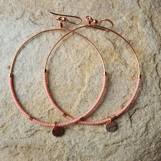 Coral Beaded Hoop Earrings