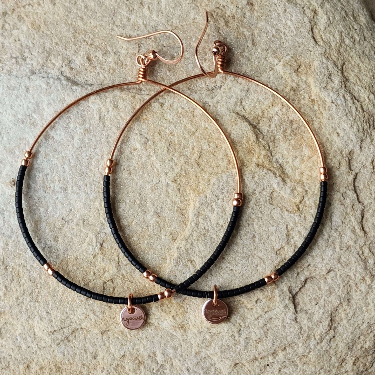 Black Beaded Hoop Earrings