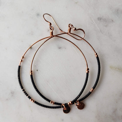 Black Beaded Hoop Earrings