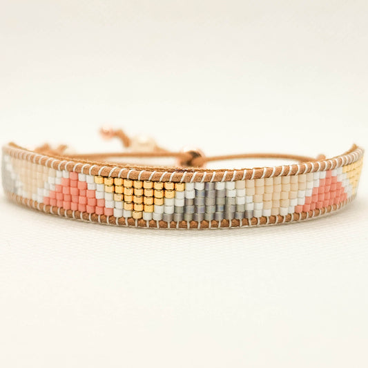 coral sands trinity handmade beaded bracelet front view