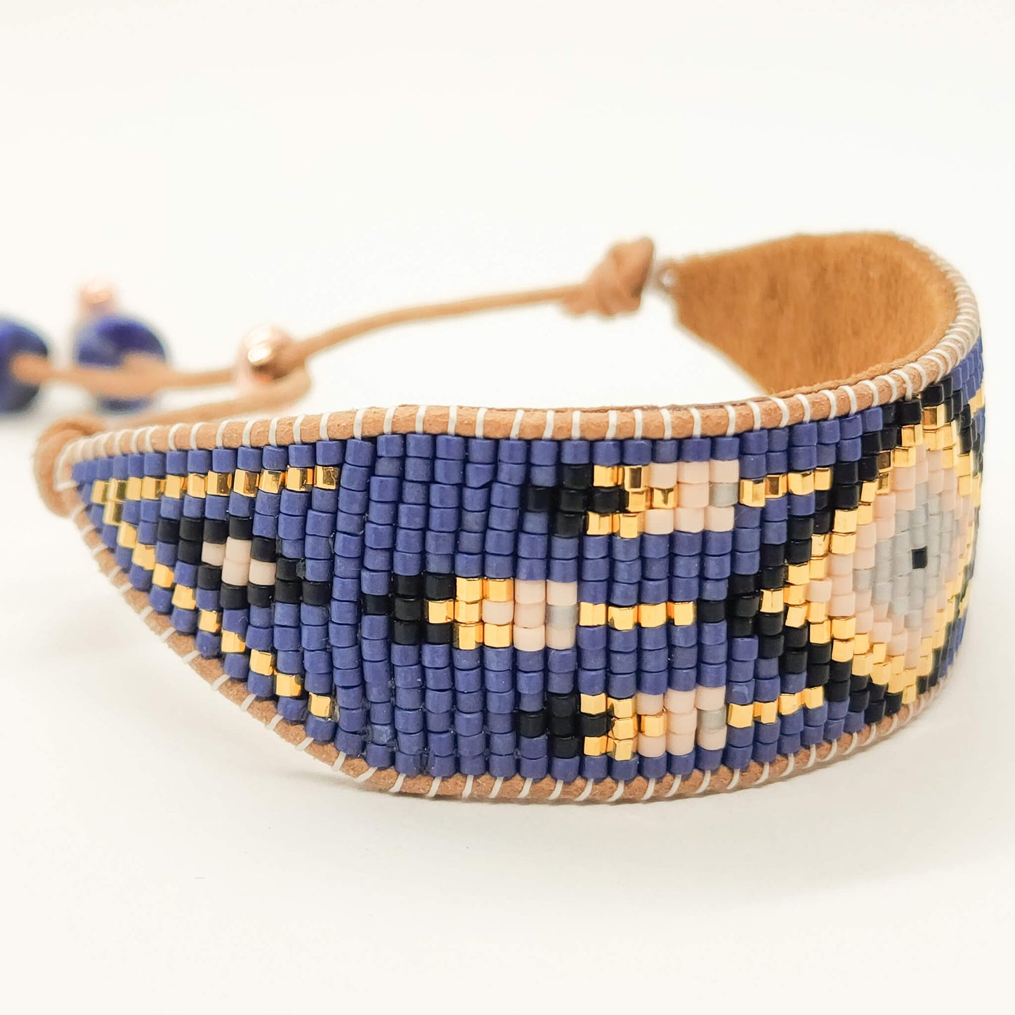 brow chakra lapiz lazuli beaded cuff bracelet side view