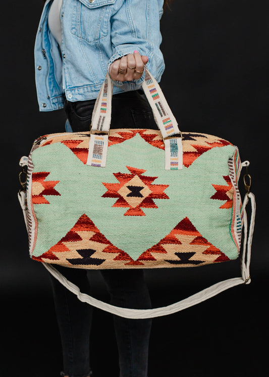 Mint & Multicolored Aztec Duffel