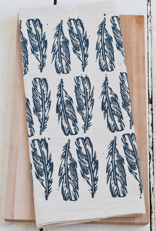 Block Feathers Tea Towel - Organic Cotton - Navy Blue