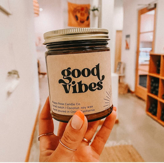 Good Vibes 8 oz coconut wax amber jar candle